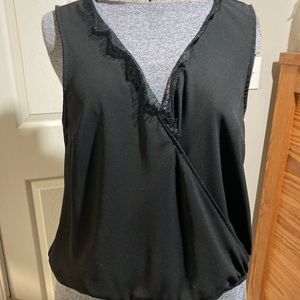 Mi Ami Black Wrap Lace Trim Sleeveless Blouse